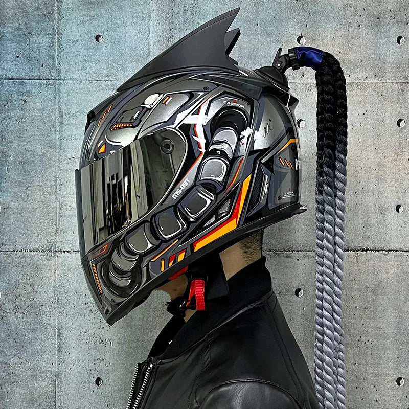Couples' dirty braids full-face motorcycle helmet in Black Clown design, showing ABS shell.