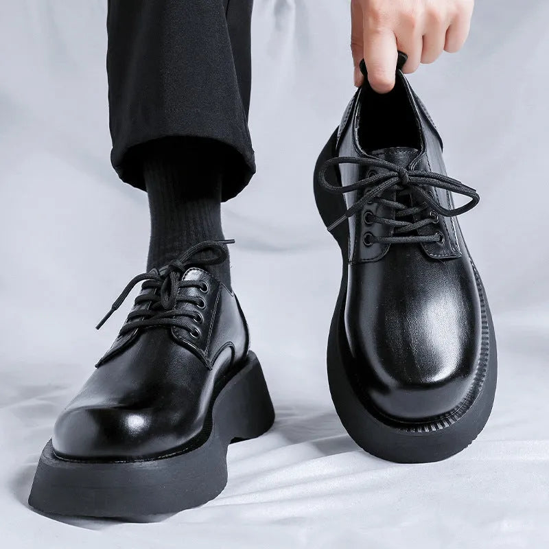 Men's large head leather shoes, cowhide upper, rubber sole, low-top, black or dark brown, sizes 38-44
