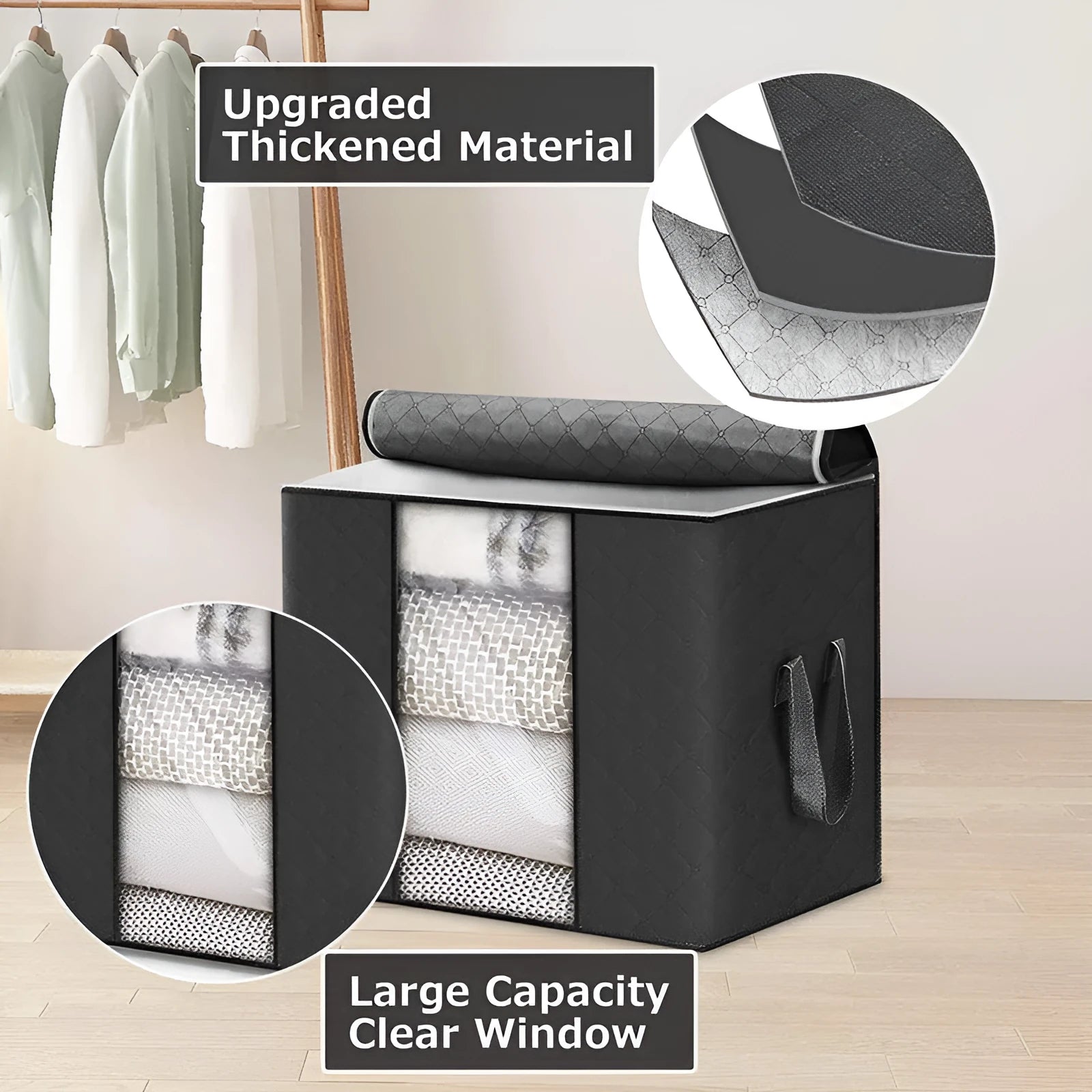 Non woven fabric storage organiser bag in beige colour, shown in a handbag style with seal closure.