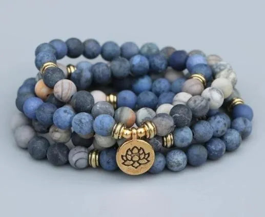 Alloy volcano white turquoise bracelet with natural stone beads in green tiger eye, black agate and blue stone options