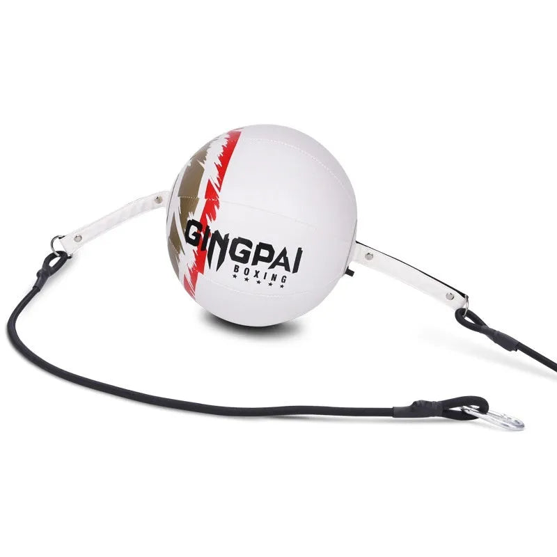 A black, black and green, or white PU leather hanging boxing speed ball for reaction training.