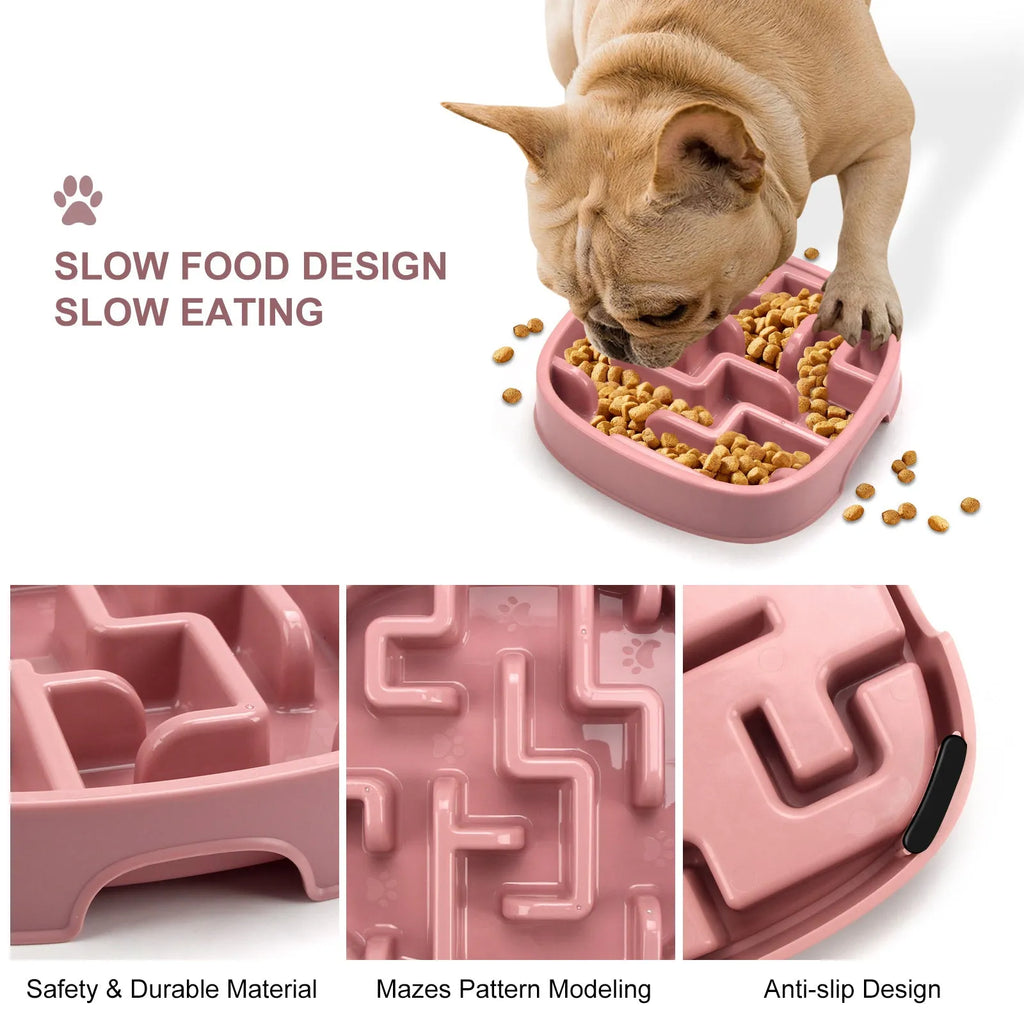 Macaron coloured maze pattern slow feeding bowl for pets with anti-slip base