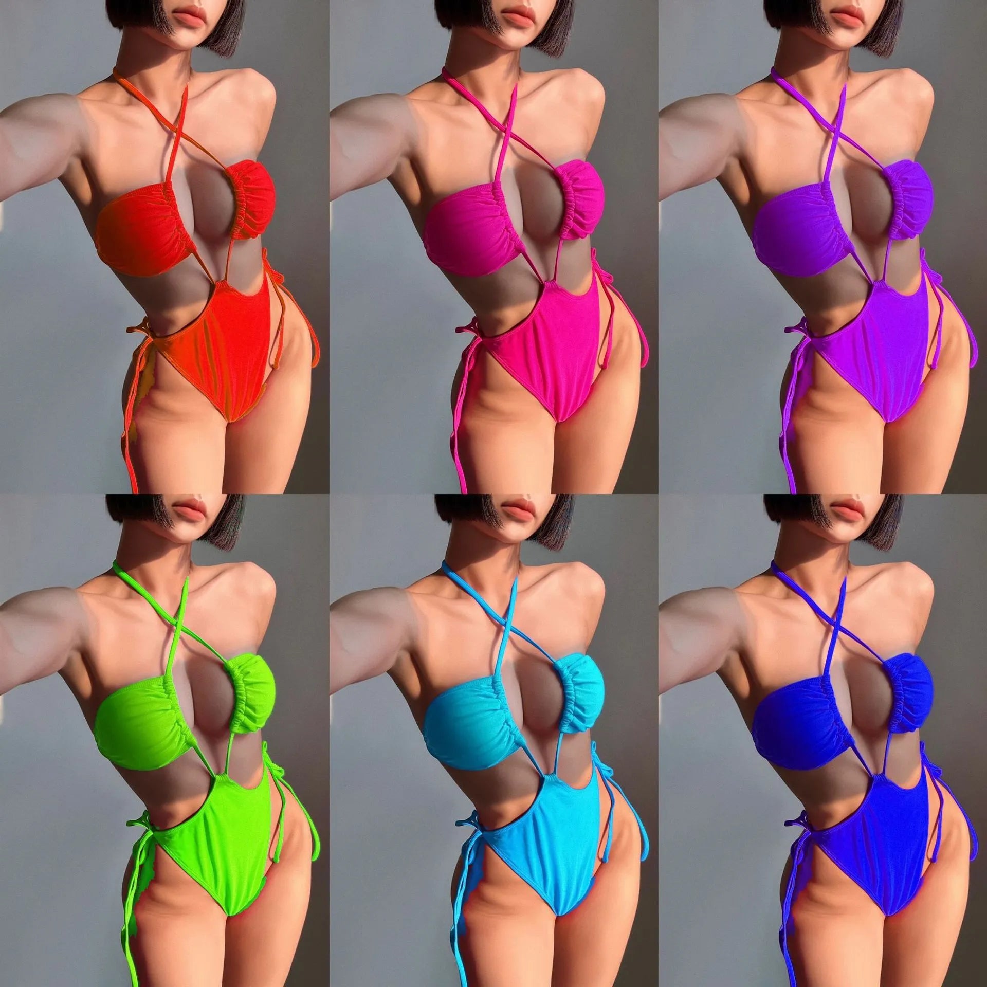 Women's drawstring one-piece swimsuit in briefs style available in multiple solid colours