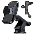 Universal car phone holder with suction cup and air vent bracket options, shown in multiple style variants.