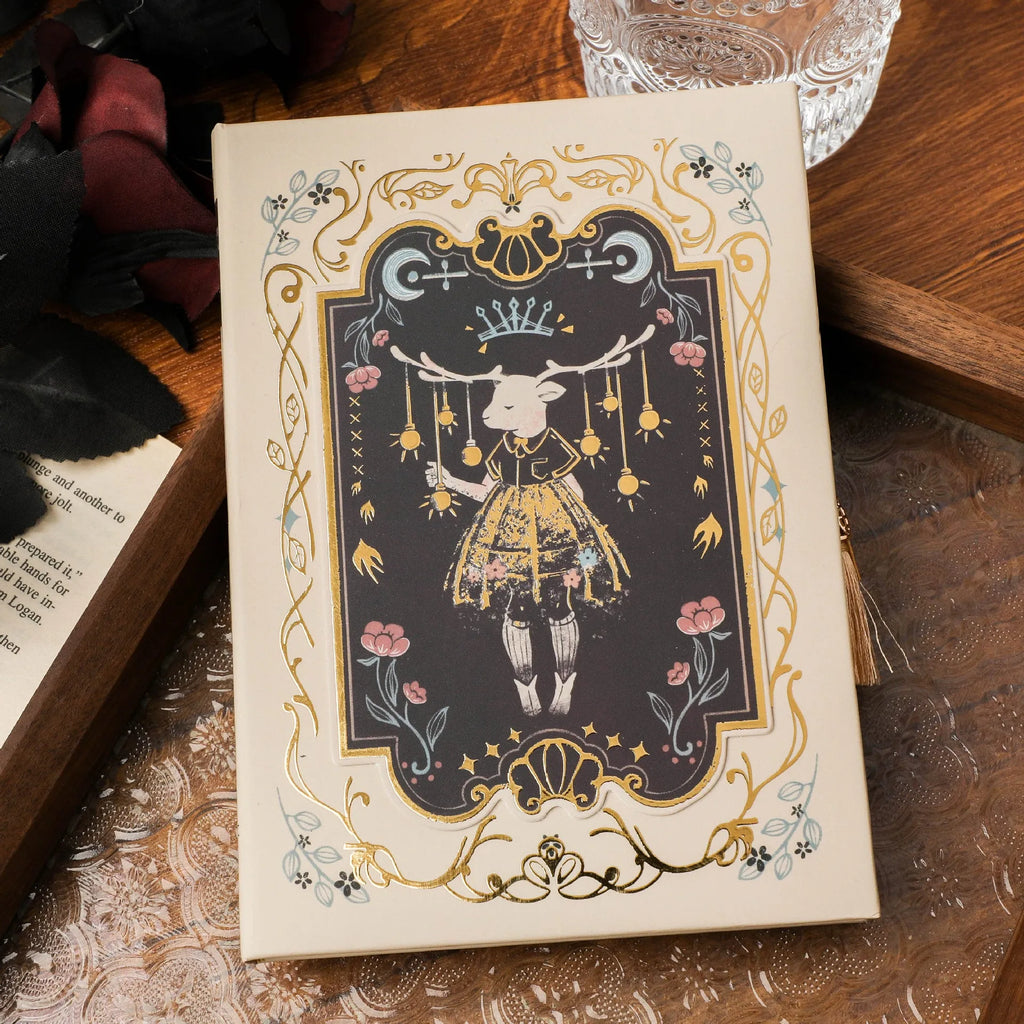 THALO A5 retro gothic style notebook showing cover design options on a wooden table.