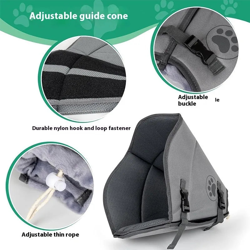 An adjustable white polyester ring collar for pets, shown in single and double layer styles, on a grey background.