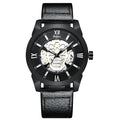 Biden men's hollow quartz watch with brown strap showing calendar function and 4.3cm case