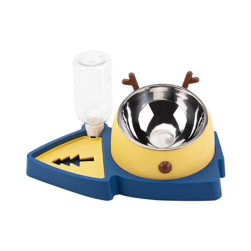 Green pet slow feeder bowl with stainless steel insert and detachable water tray on floor