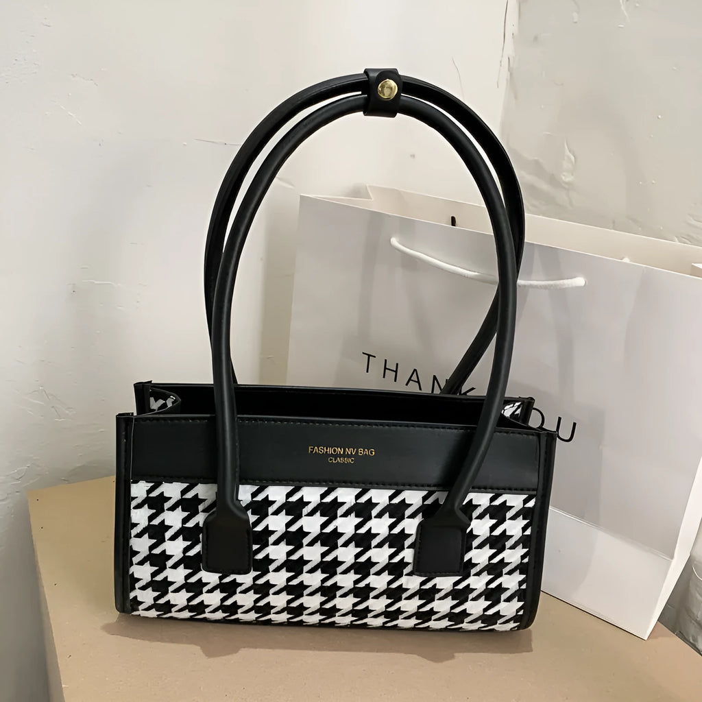 New Tide black plaid horizontal square cross-body handbag for women 28x16x8.5 cm