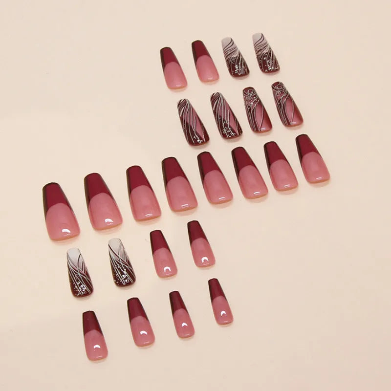French line pattern removable nail stickers with adhesive glue in 24-piece pack