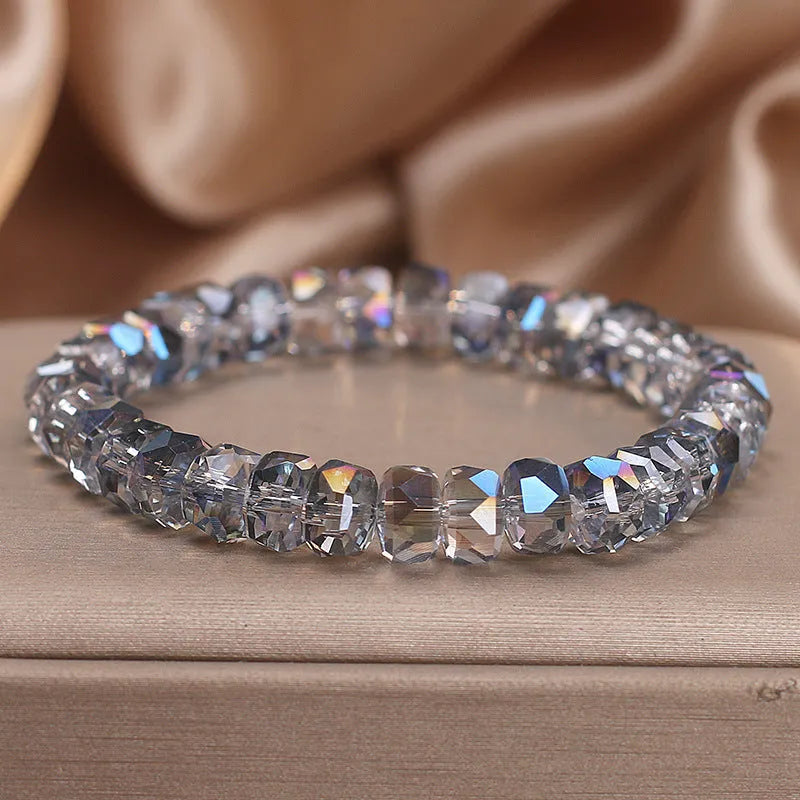Women's handmade artificial crystal bracelet in white, green, grey, or purple ethnic style
