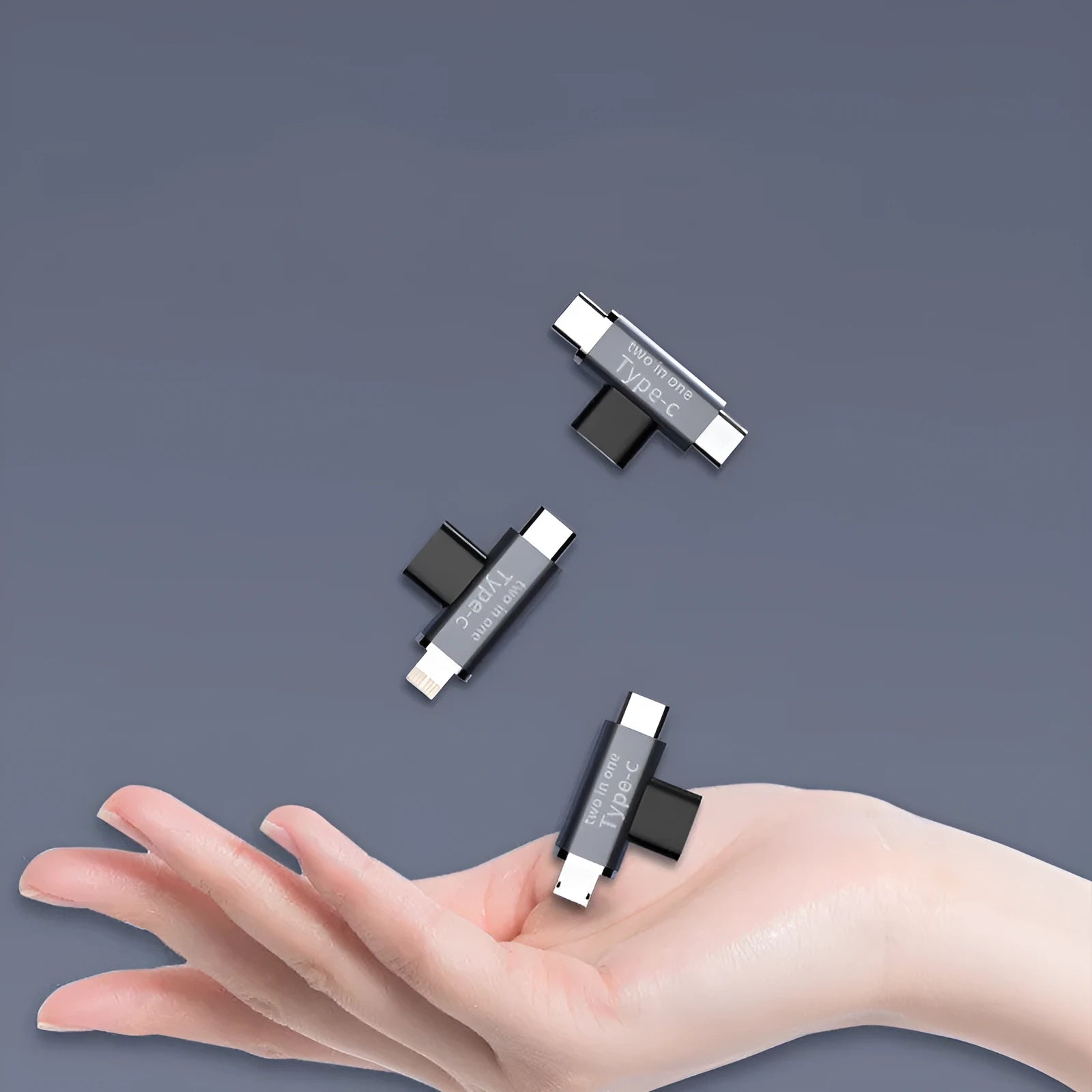 Type-C female to double-head Type-C male T-type one-to-two adapter in aluminium alloy