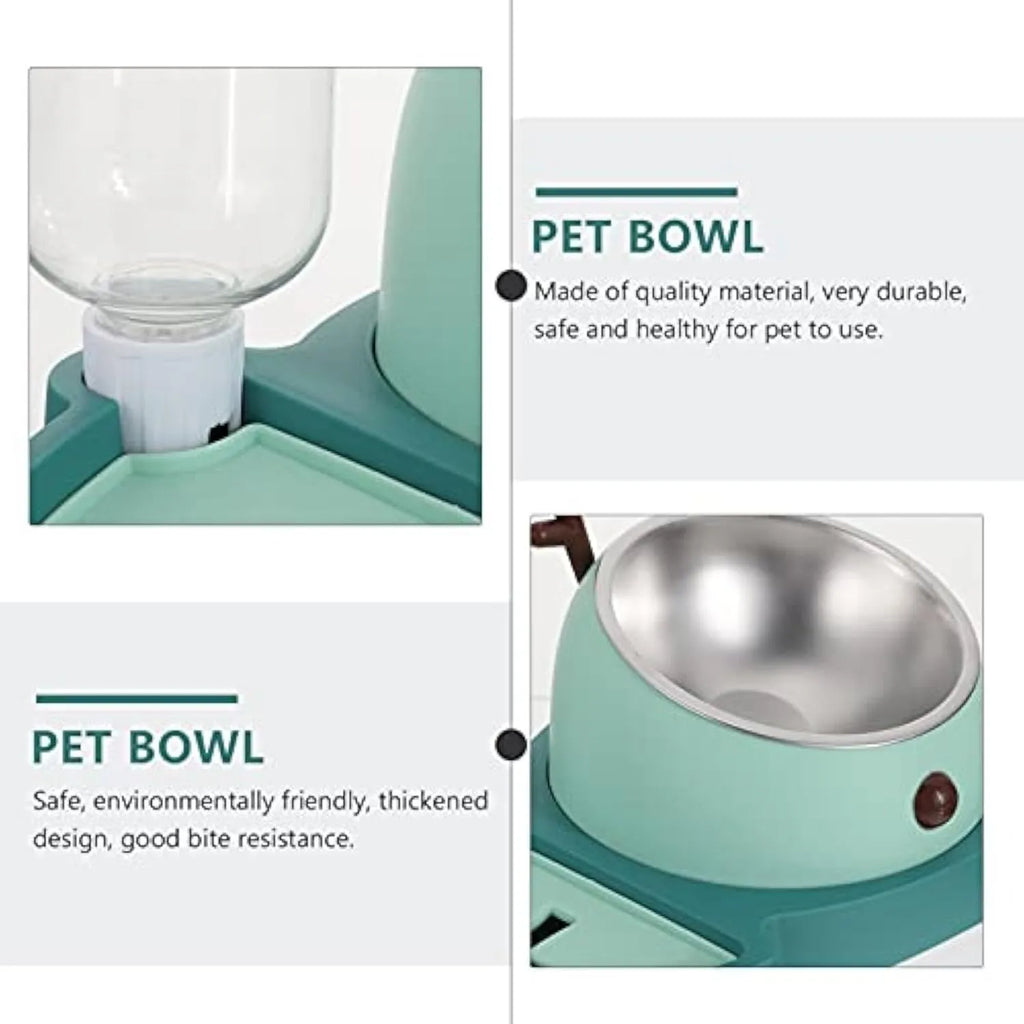 Green pet slow feeder bowl with stainless steel insert and detachable water tray on floor