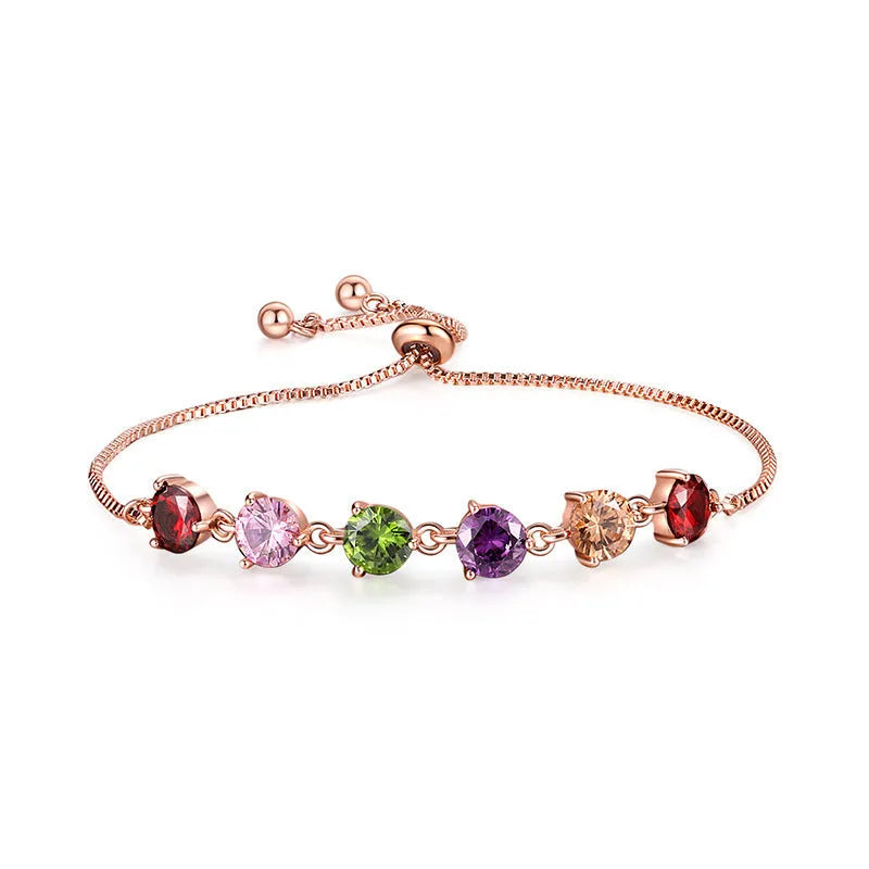 Fashion simple copper bracelet with zircon inlays in geometric shape on woman's wrist