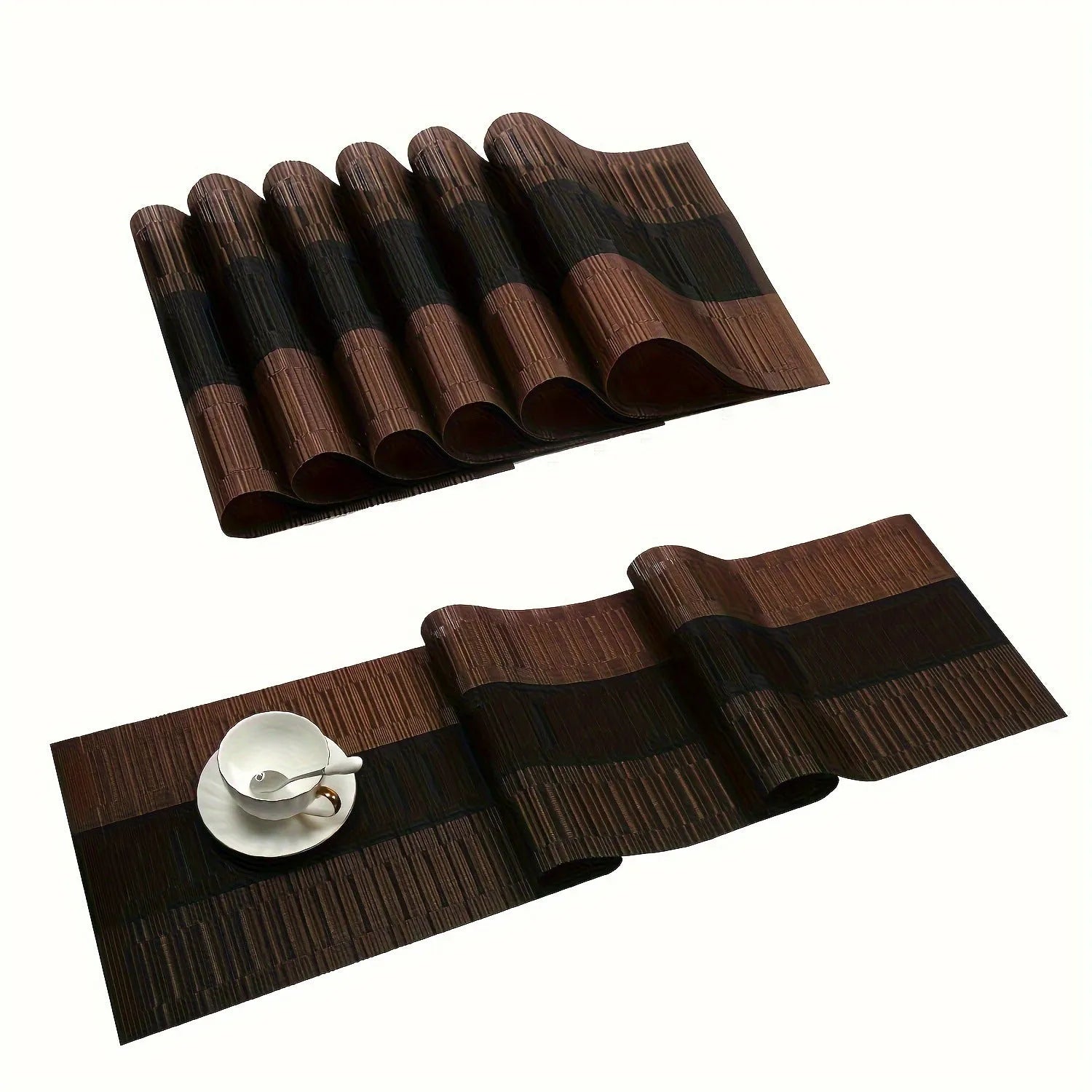 Modern PVC non-slip placemat on a kitchen counter in a gradient bamboo colour.