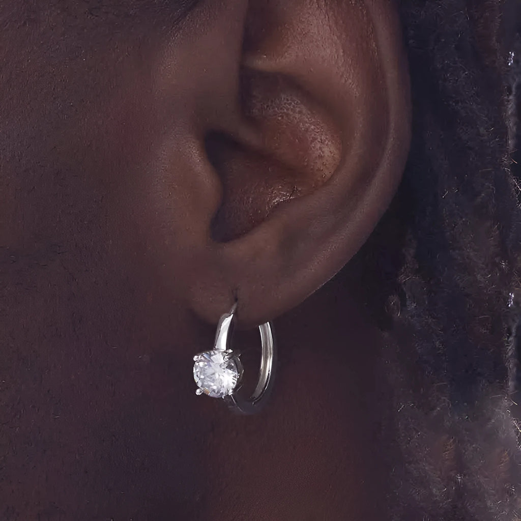 S925 sterling silver earrings with white zirconium, 20mm outer ring, silver colour, single and pair options
