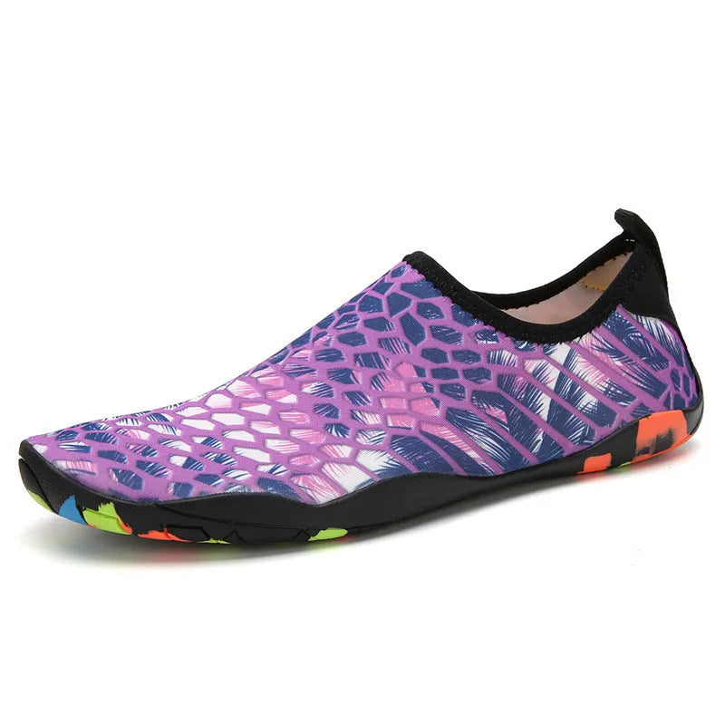 Lycra beach wading shoes in multiple colours with EVA midsoles for swimming.