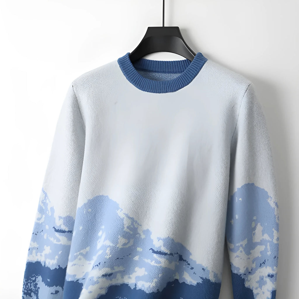 Men's loose wool knit pullover sweater in brown or blue, thickened casual top, sizes S to XXXL