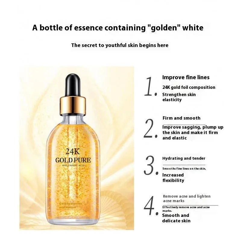 24K gold facial essence bottle with hyaluronic acid and ginseng for neutral and combination skin