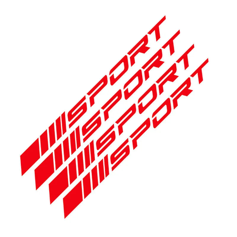 Sports mode hollow design car rim sticker in red colour, shown at 10cm by 0.7cm size.