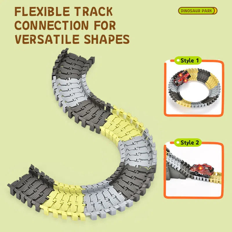 Electric toy DIY assembly skeleton dinosaur track car with 209 plastic pieces on a table