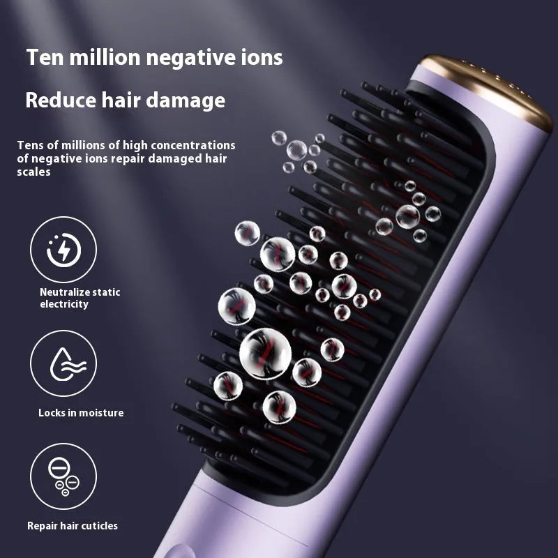 Wireless straight comb hair styling tool in rose gold colour with ceramic plates