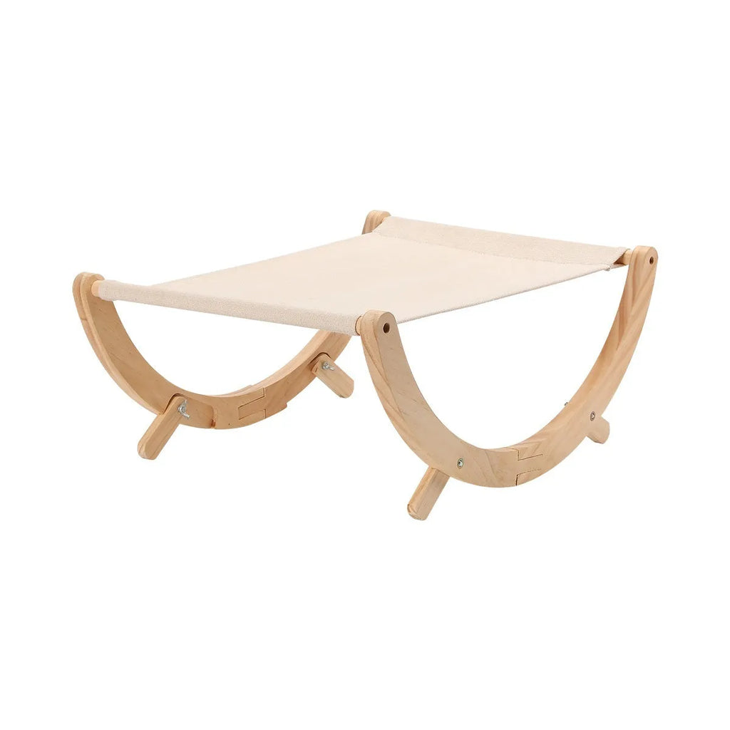 Solid wood foldable cat hammock bed with removable cover in canvas or plush options