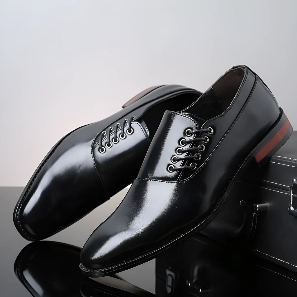Plus size men's business formal shoes in artificial PU black colour with breathable upper