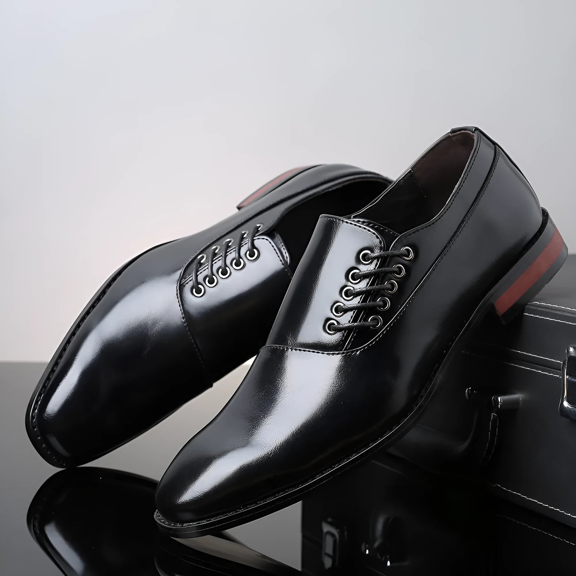 Plus size men's business formal shoes in artificial PU black colour with breathable upper