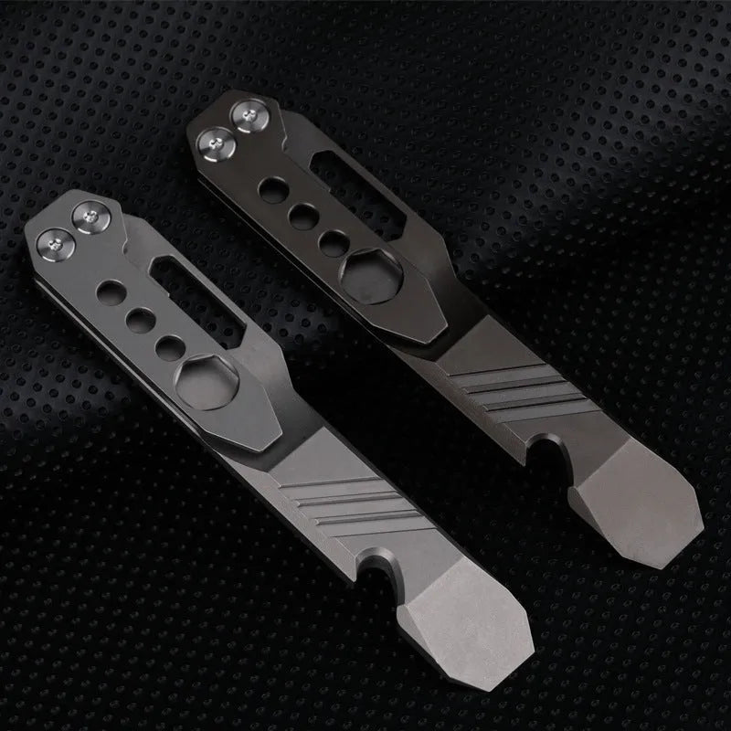 Titanium alloy multi-function crowbar tool with screwdriver and bottle opener in stone wash or gun grey finish