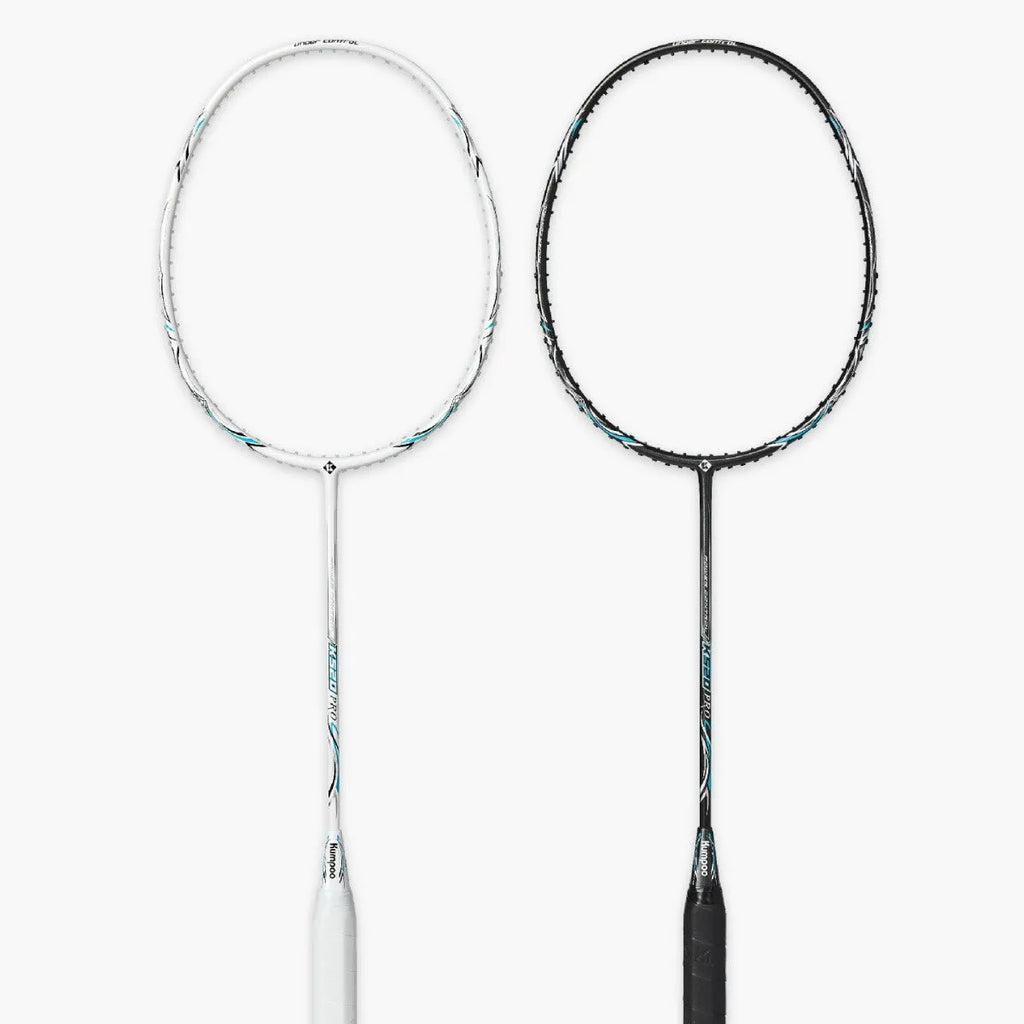 Ultra-light all-carbon fibre badminton racket with 675mm length, available in black, pink or white colour options