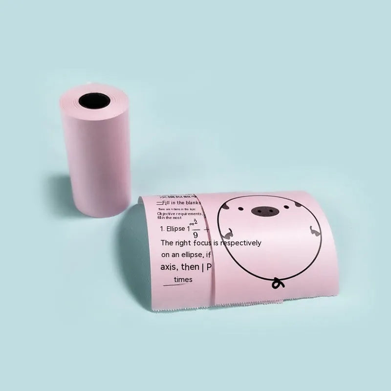 Three rolls of 57mm x 30m thermal printing paper in pink, yellow, and blue for student wrong question books