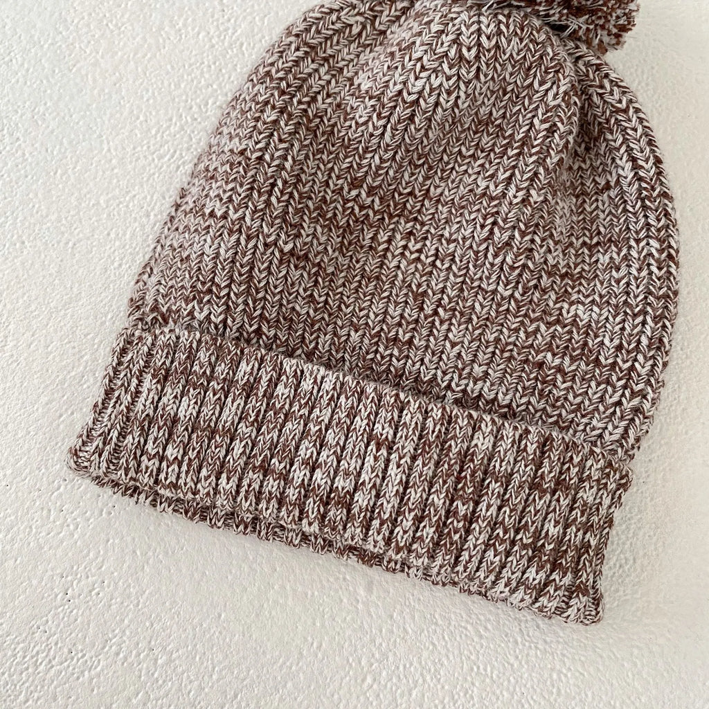 Infant baby girl cotton pullover 3-piece set in dark brown with fur ball hat and removable hood