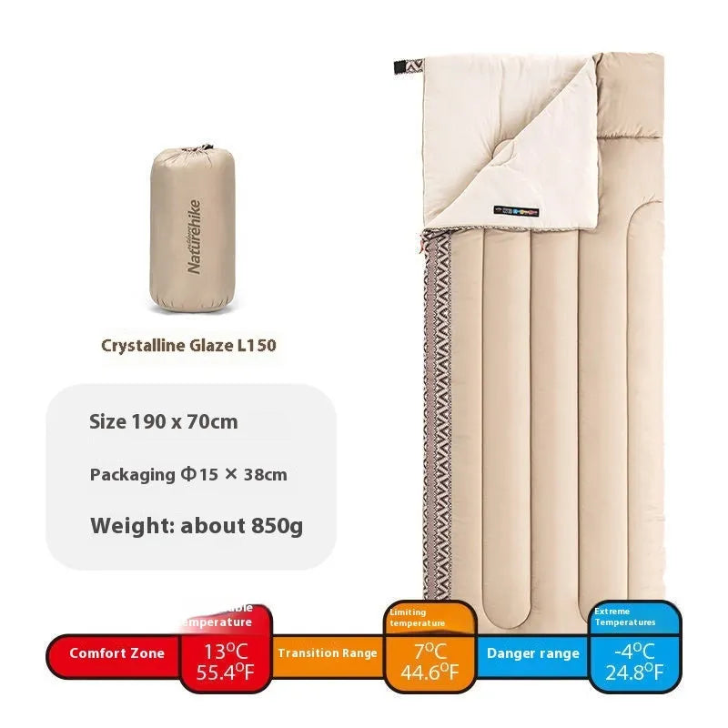 Four seasons portable adult camping sleeping bag with storage bag in swamp colour.