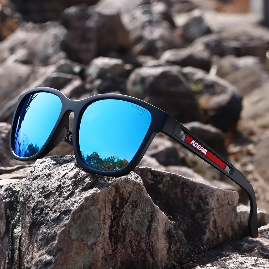 Metal hinge sports sunglasses with polarised lenses in retro styling