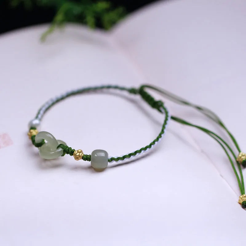 Natural Hetian Jade Woven Simple Pendant Bracelet unisex design 925 silver copper gold plated hollow out