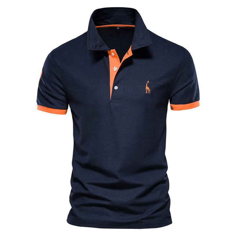 Men's slim fit short sleeve T-shirt with deer embroidery on the chest in a cotton blend fabric.