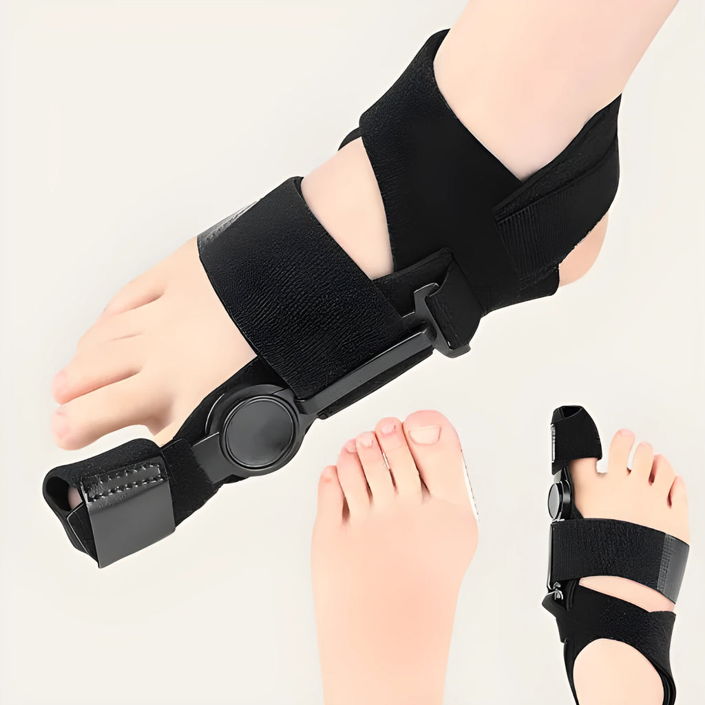 Black big toe foot protector orthopaedic brace for hallux valgus correction with Velcro strap