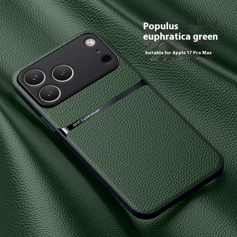Creative magnetic litchi leather pattern phone case for Apple iPhone in Still Night Black