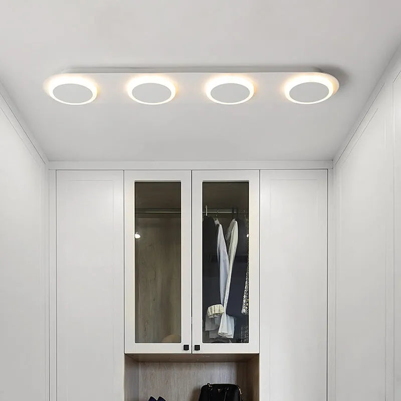 Strip ceiling lamp matte white 3 heads iron acrylic shade mounted on hallway ceiling