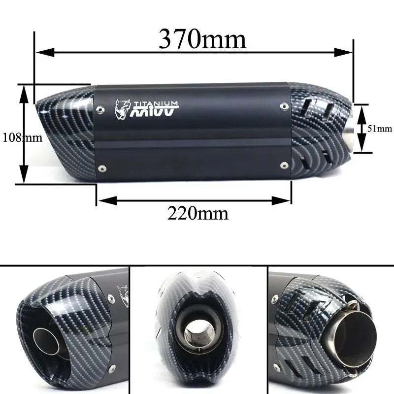 Stainless steel motorcycle exhaust adapter with hexagonal shape and 51mm connection