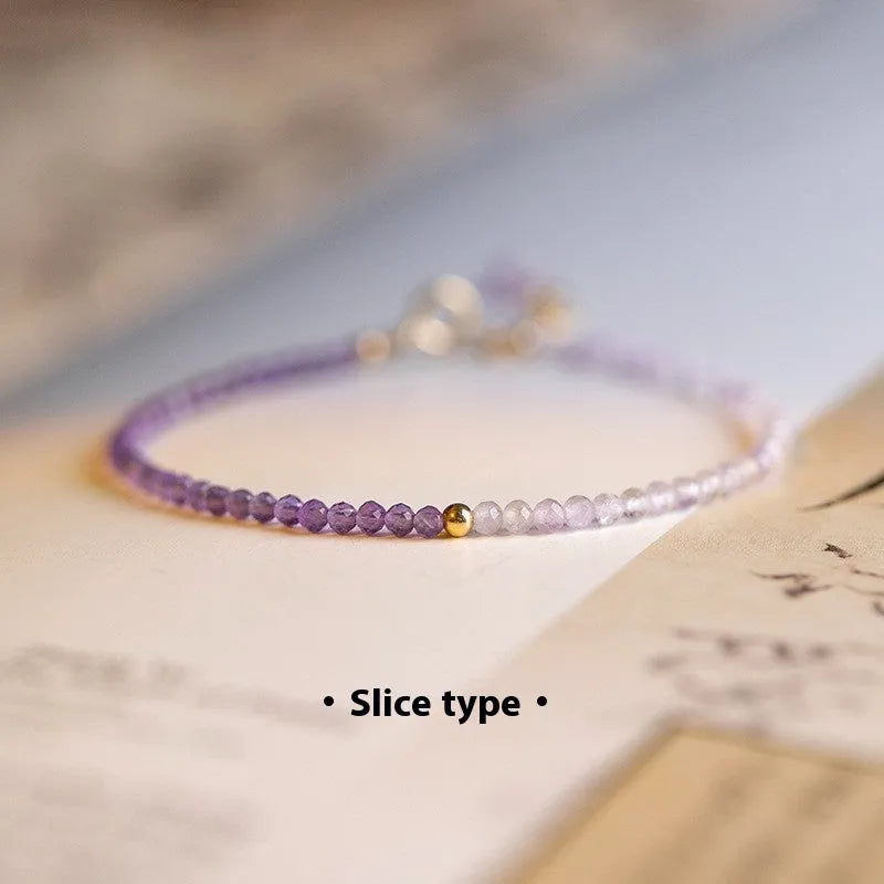Purple rattan design women's crystal bracelet with geometric cut surface beads