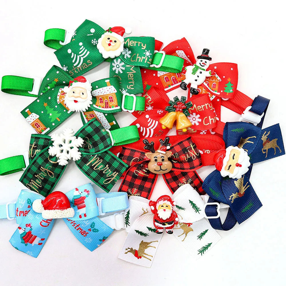 Red and green Christmas pet bow tie with British-style design for dogs and cats