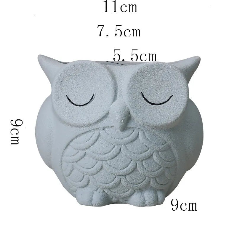 Handmade frosted ceramic owl flower pot for small succulents, 11 cm tall