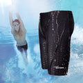 Shark skin five-point men's swimming trunks in polyester with spandex lining, black or blue, sizes L to 5XL