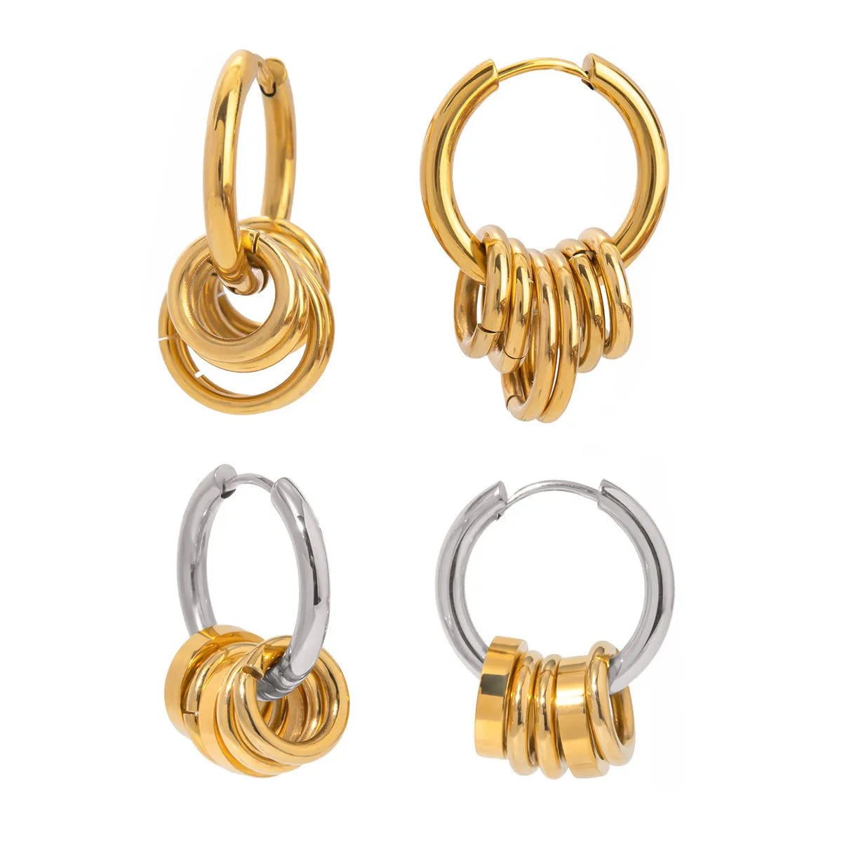 A pair of modern stainless steel earrings with an electroplated colour finish in a unisex ins style.