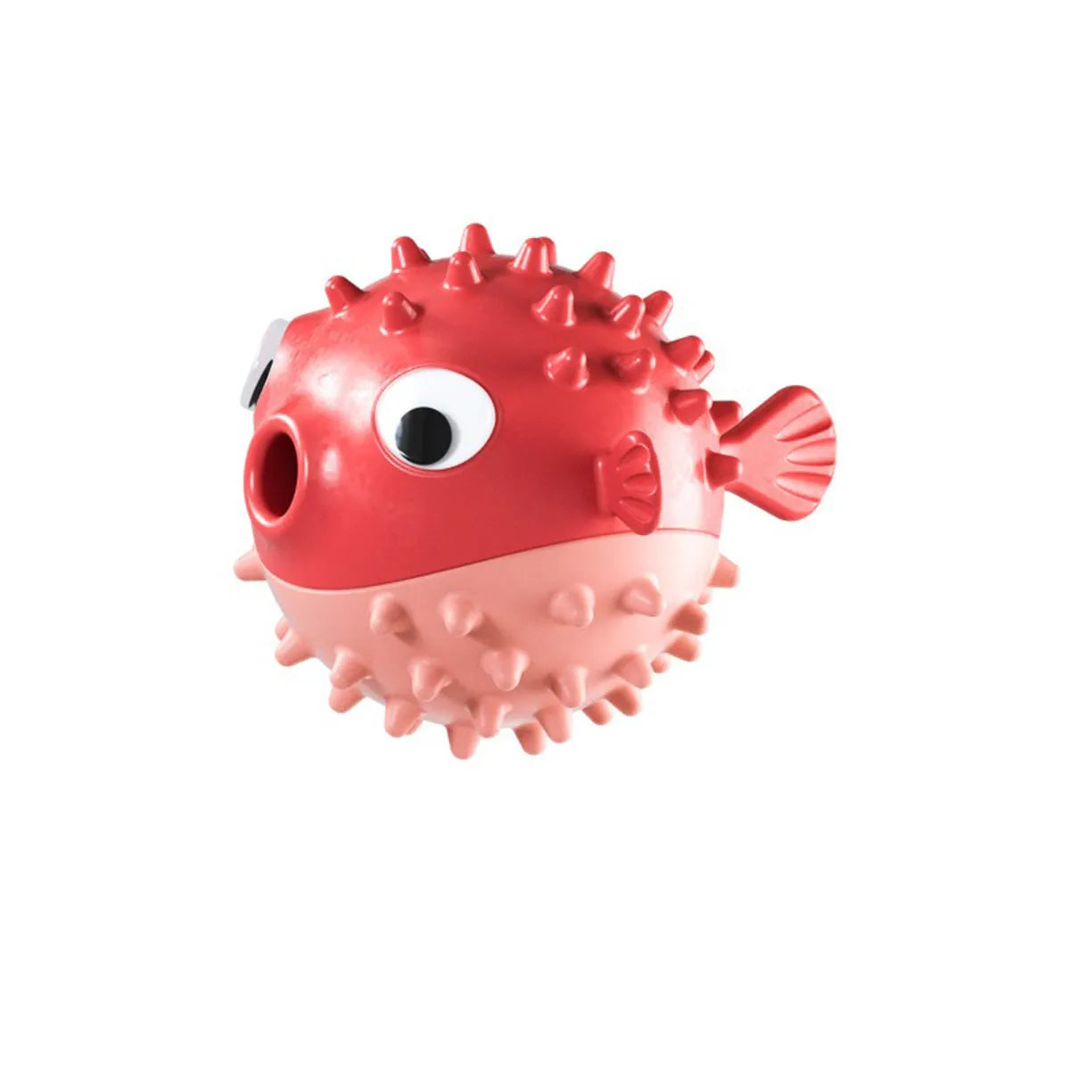 Yellow vinyl fish-shaped dog chew toy with textured surface and squeaker.