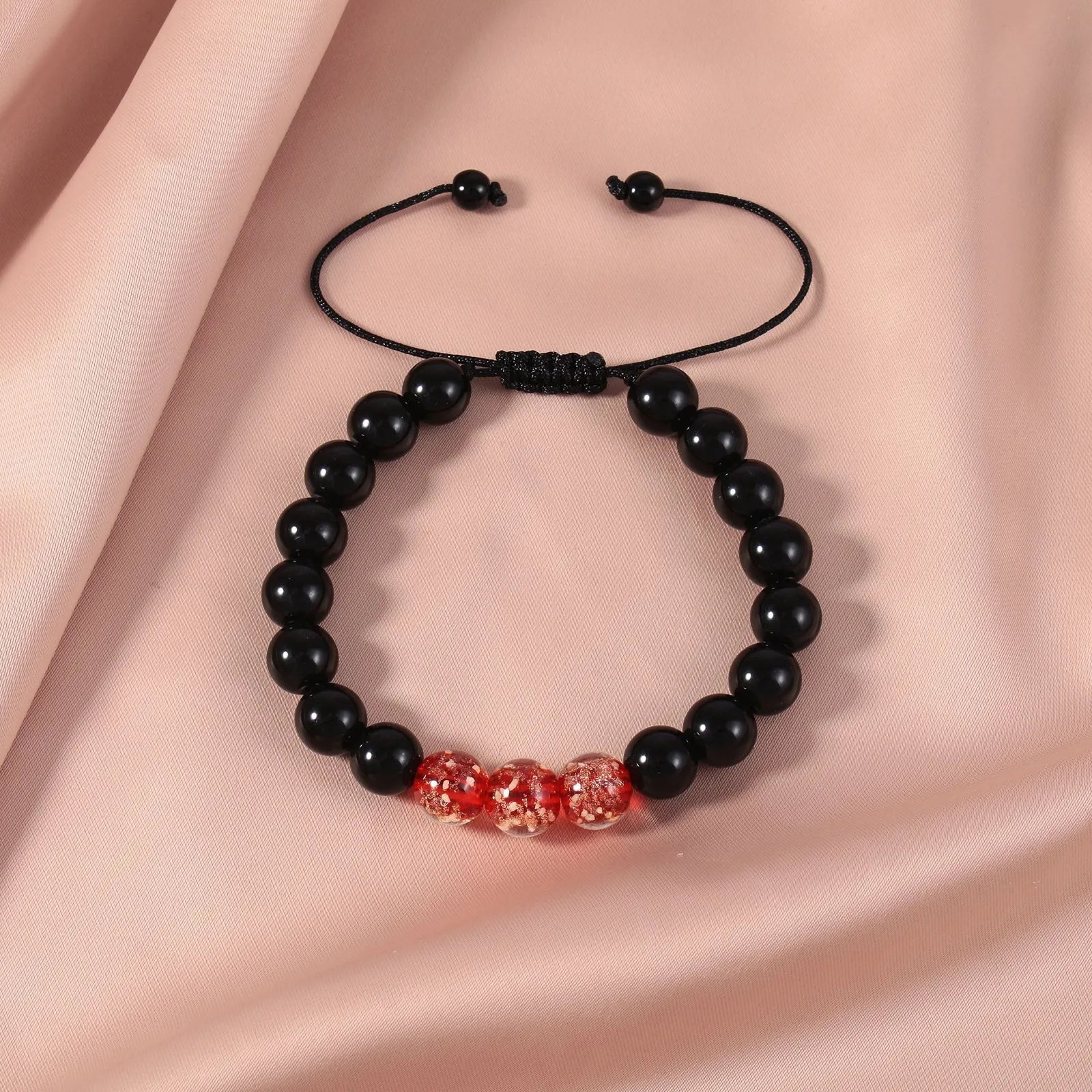 Adjustable luminous glass bead bracelet in geometry shape with coloured glaze finish