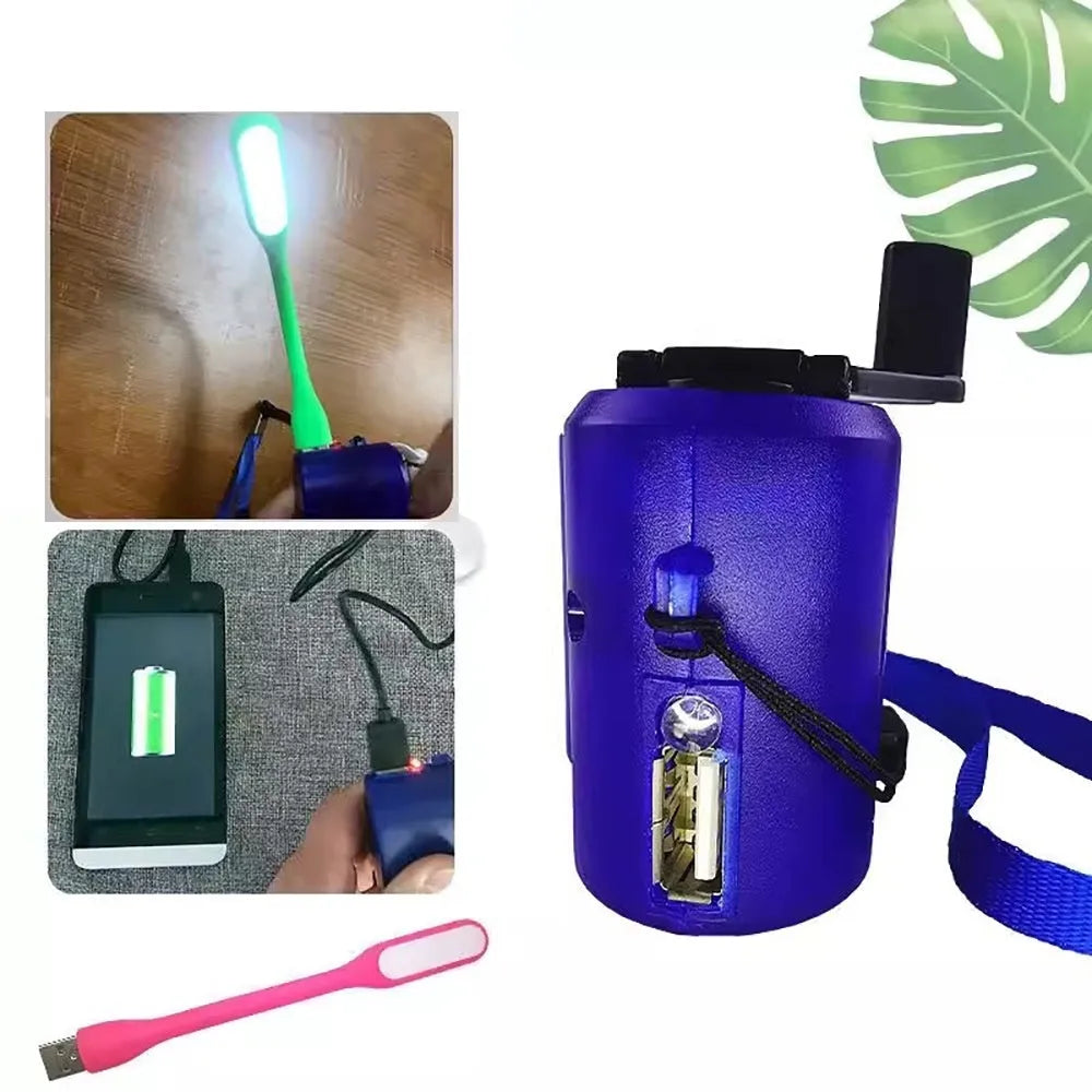 Hand cranked generator with 20F supercapacitor, USB 5V output, digital display, and plastic shell