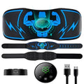 Blue EMS abdominal slimming belt with wireless remote control and electrotherapy stickers